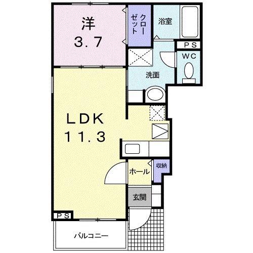 ECLAT FLEUR MI(1LDK/1階)の間取り写真