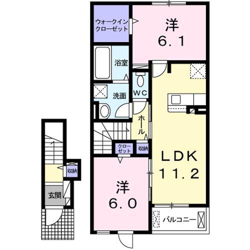 クレールIV B(2LDK/2階)の間取り写真