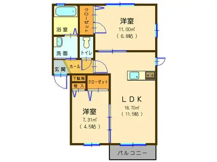 サニーコートB(2LDK/2階)の間取り写真