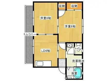 ＪＲ小野田線 小野田港駅 徒歩3分 2階建 築27年(2DK/1階)の間取り写真