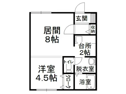 オリス帯広(1DK/2階)の間取り写真
