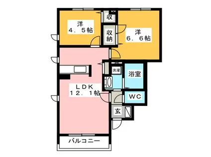 ドルチェ三園平B(2LDK/1階)の間取り写真