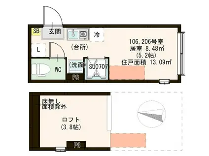 綾瀬五丁目 DESIGNER S APARTMENT(ワンルーム/1階)の間取り写真
