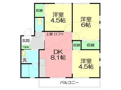 エスタシオン鶴巻2番館(3DK/1階)の間取り写真