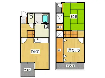 タイムII(2DK/1階)の間取り写真