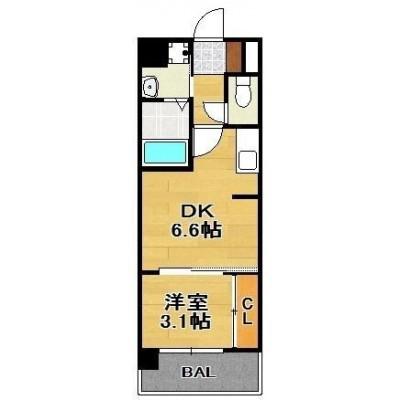 ニューガイアリルーム原通(1DK/4階)の間取り写真