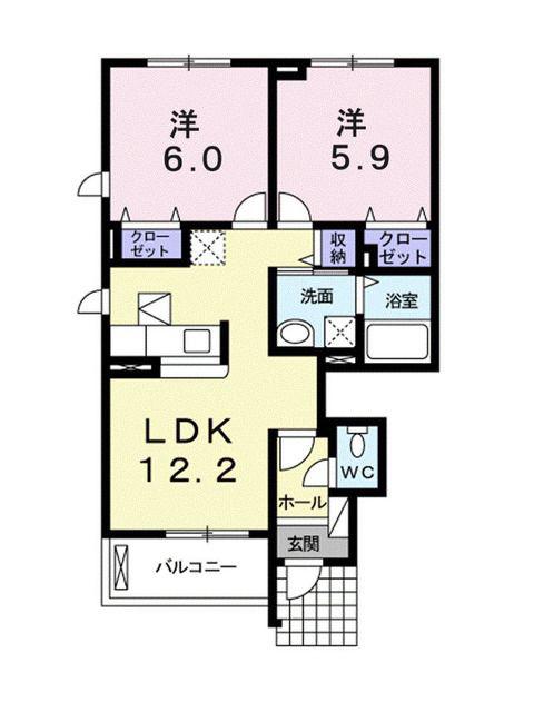 アイローサB(2LDK/1階)の間取り写真