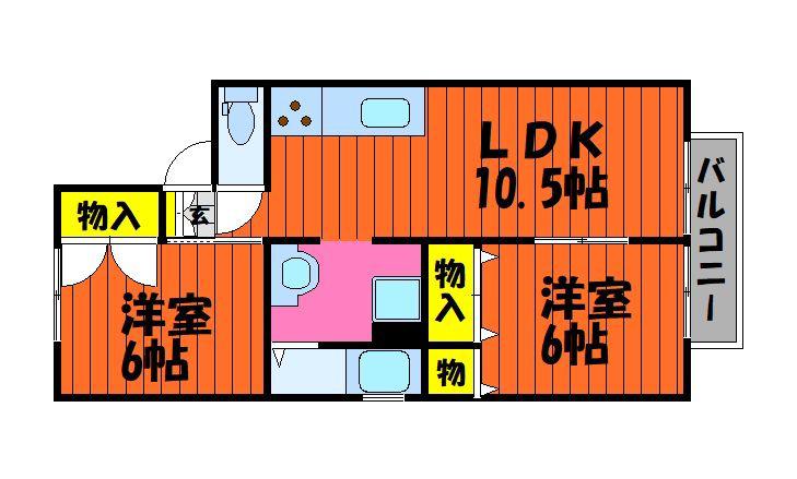 シャンポール日吉 B(2LDK/1階)の間取り写真