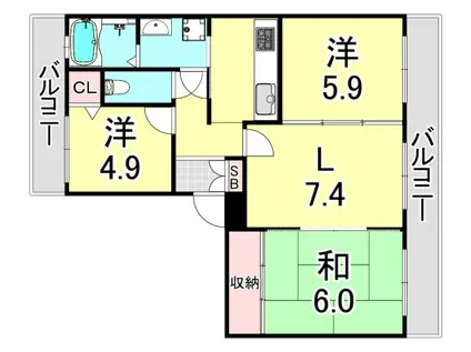 コープ野村潮見台ハイツ(3LDK/4階)の間取り写真