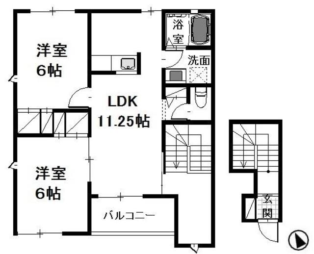 グランソレイユB棟(2LDK/2階)の間取り写真