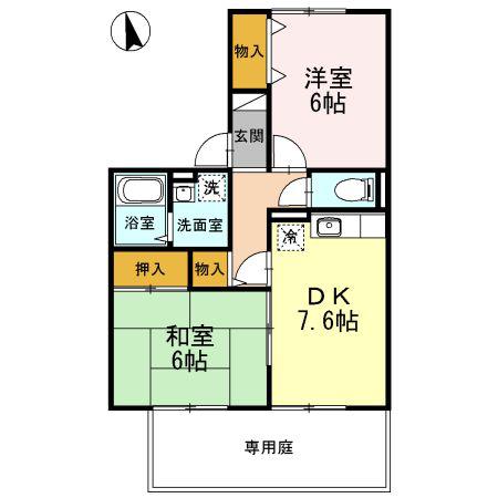 セジュール渡邊 D棟(2DK/1階)の間取り写真