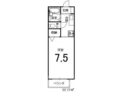 パルティール N棟(ワンルーム/1階)の間取り写真