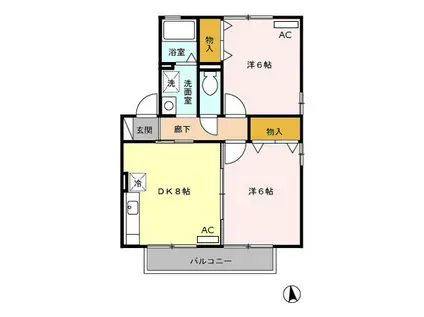 アムール財木屋 B棟(2DK/2階)の間取り写真