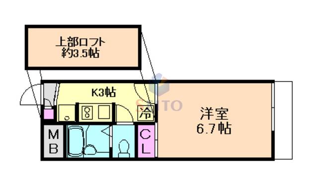 SQUARE豊中(1K/2階)の間取り写真