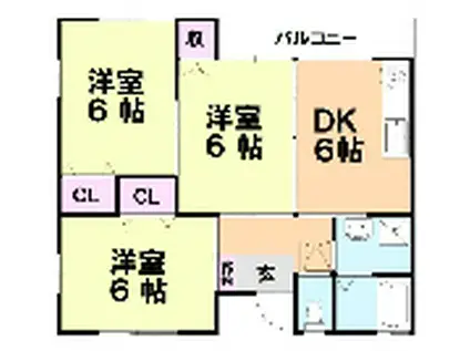 エバーグリーンI(3DK/2階)の間取り写真