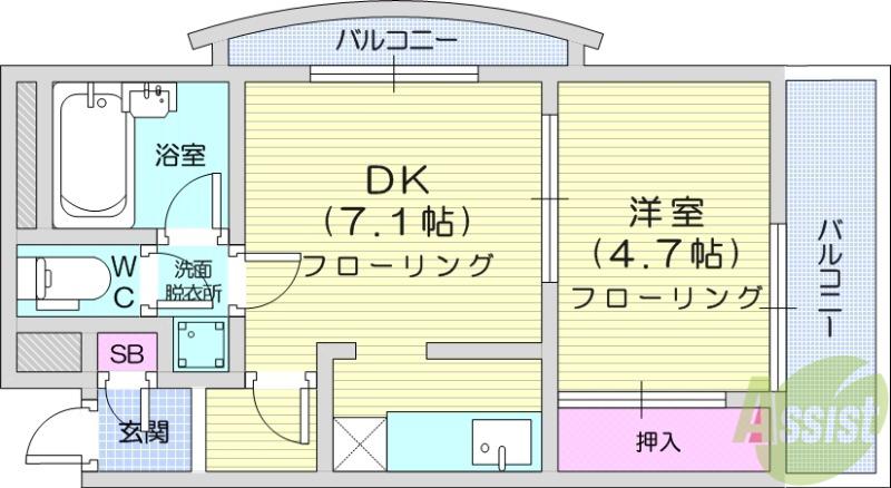 ロイヤルヒルズ柳生Ⅱ(1DK/4階)の間取り写真