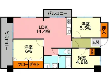グリーンハイツ足立(2LDK/4階)の間取り写真