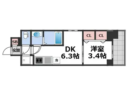 エスリードレジデンス都島デュオ(1DK/7階)の間取り写真