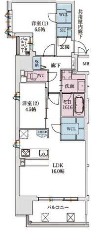 スプランディッド本町グラン(2LDK/9階)の間取り写真