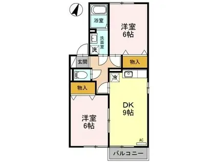 ツインズコート稲田(2DK/2階)の間取り写真