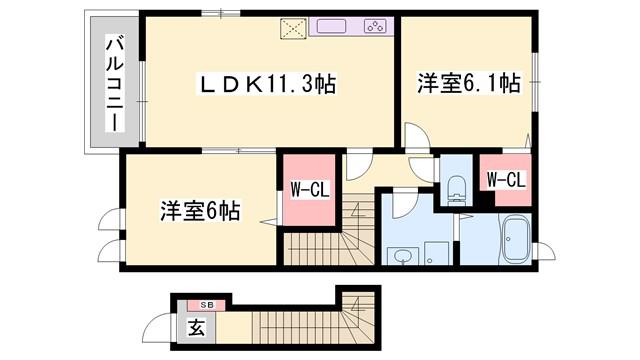 シンシンハウスB(2LDK/2階)の間取り写真