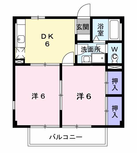 向山ハイツ(2DK/2階)の間取り写真