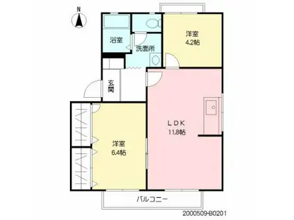 クレール福井(2LDK/2階)の間取り写真