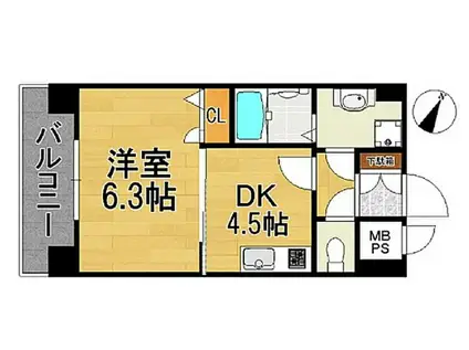 ピュアドームティアラ大手門(1DK/4階)の間取り写真