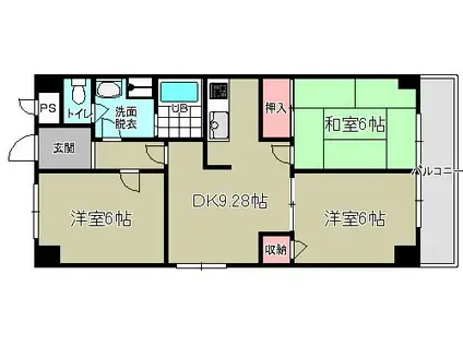 エコロシティー七松(3DK/2階)の間取り写真