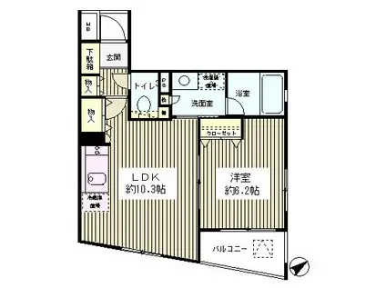 ラジェンテユウ(1DK/2階)の間取り写真