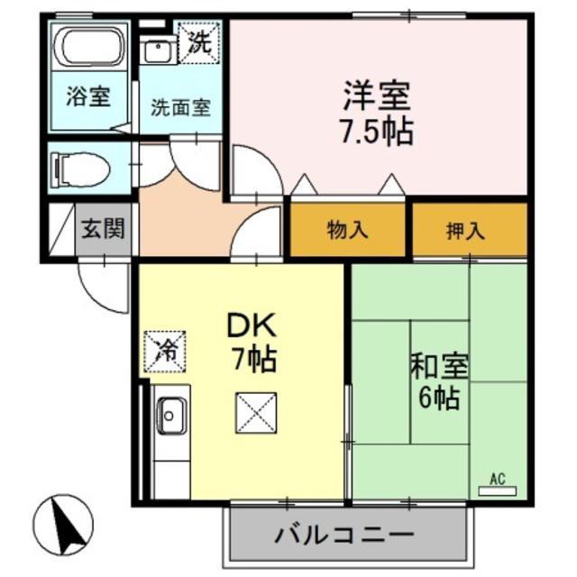クレストハイツA(2DK/1階)の間取り写真