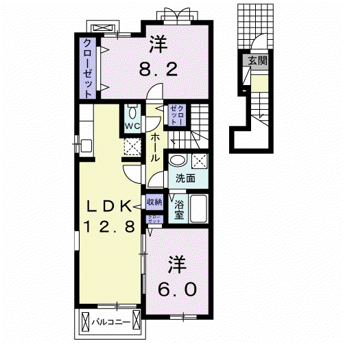 クラールプレディエD(2LDK/2階)の間取り写真