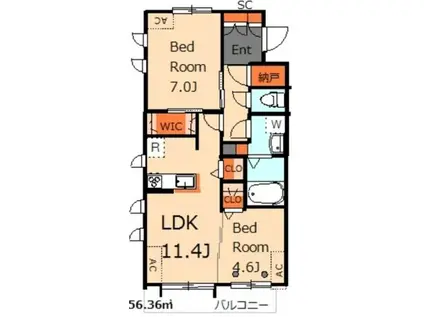 エルズ・カリーノ(2LDK/2階)の間取り写真