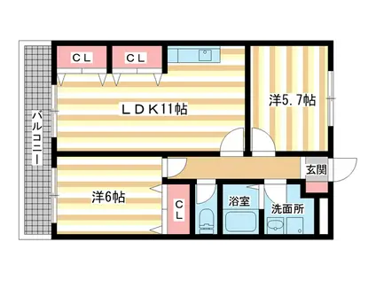 アメニティ前栽I(2LDK/2階)の間取り写真