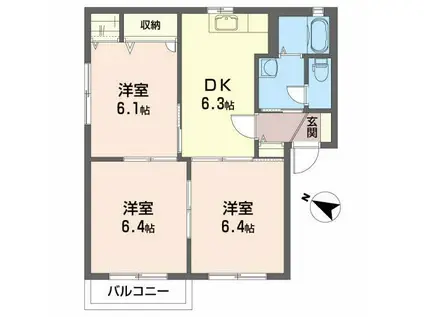 ハーモニーIIA(3DK/2階)の間取り写真