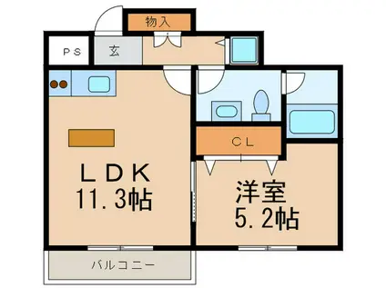 グランディール八事石坂(1LDK/4階)の間取り写真