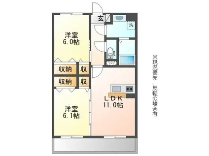 BLISS高松(2LDK/1階)の間取り写真