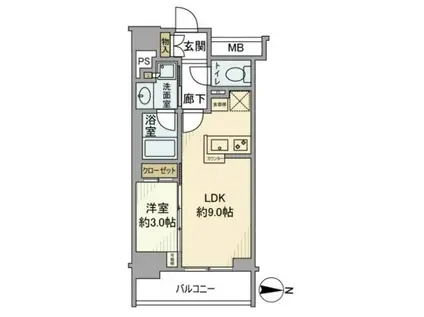 グローリオコンフォート東京菊川(1LDK/9階)の間取り写真