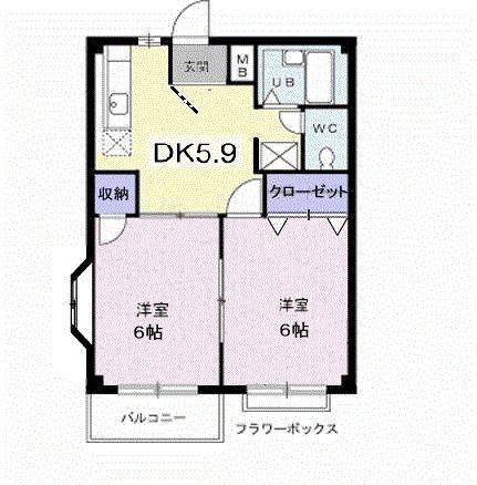 エルディム西本B(2K/2階)の間取り写真