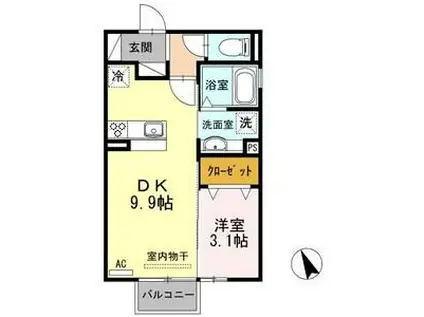 コンフォール(1DK/2階)の間取り写真