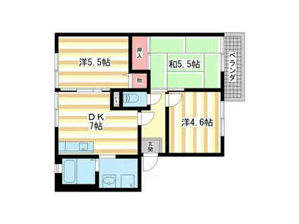 グランドゥールC(3DK/1階)の間取り写真