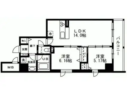 LA BELJOUR 錦糸町(2LDK/9階)の間取り写真