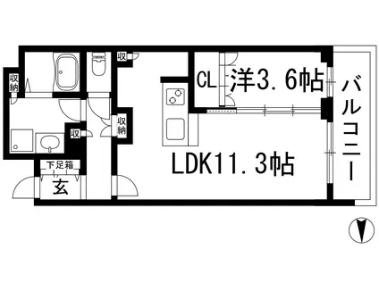 ジオタワー宝塚グランレジスTHE サウス(1LDK/11階)の間取り写真