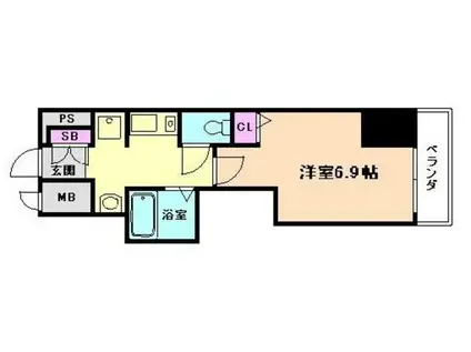 プロシード大阪梅田ポーション(1K/2階)の間取り写真
