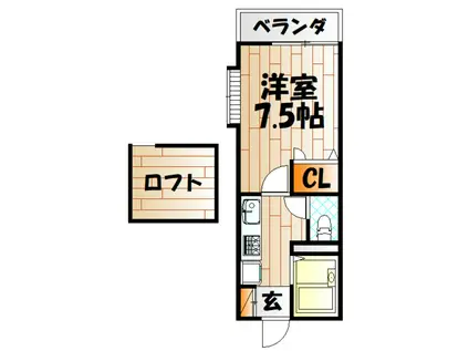 リッツハイム(1K/2階)の間取り写真