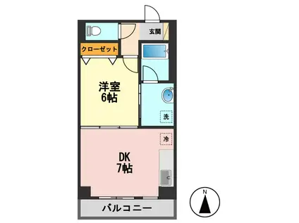 ランドスケイプアーバンストリート(1DK/6階)の間取り写真