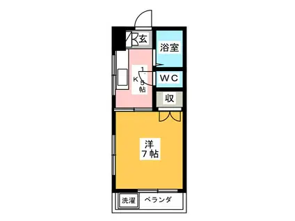 ベルハイムII(1K/2階)の間取り写真