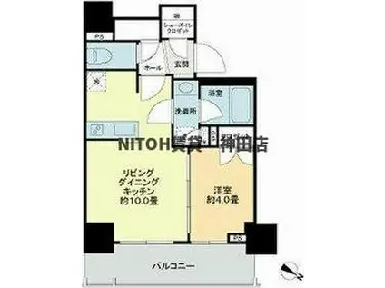 ライオンズ千代田岩本町ミレス-KDA(1LDK/10階)の間取り写真