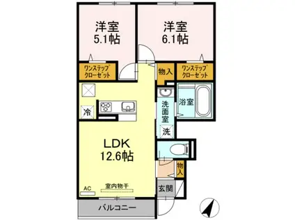 メゾン ド プリュネ B(2LDK/1階)の間取り写真