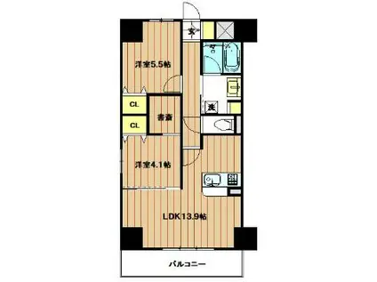 ベルンガーデン勝山北(2LDK/10階)の間取り写真